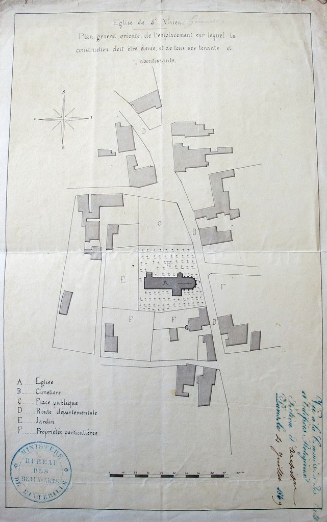 Plan général orienté de l'emplacement sur lequel la construction doit être élevée et de tous ses tenants et aboutissants, 4 juillet 1849.