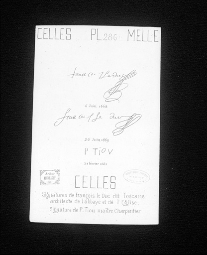 Fac similés des signatures de F.Le Duc et P.Tiou. Dessin par Bouneault.