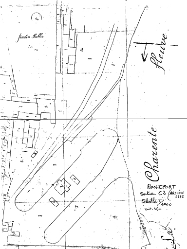 Plan de situation d'après le plan cadastral de 1875, section C2, au 1/1000.