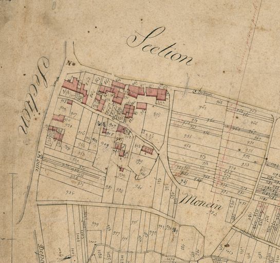 Extrait du plan cadastral de 1826 : village de Monein, actuel bourg.