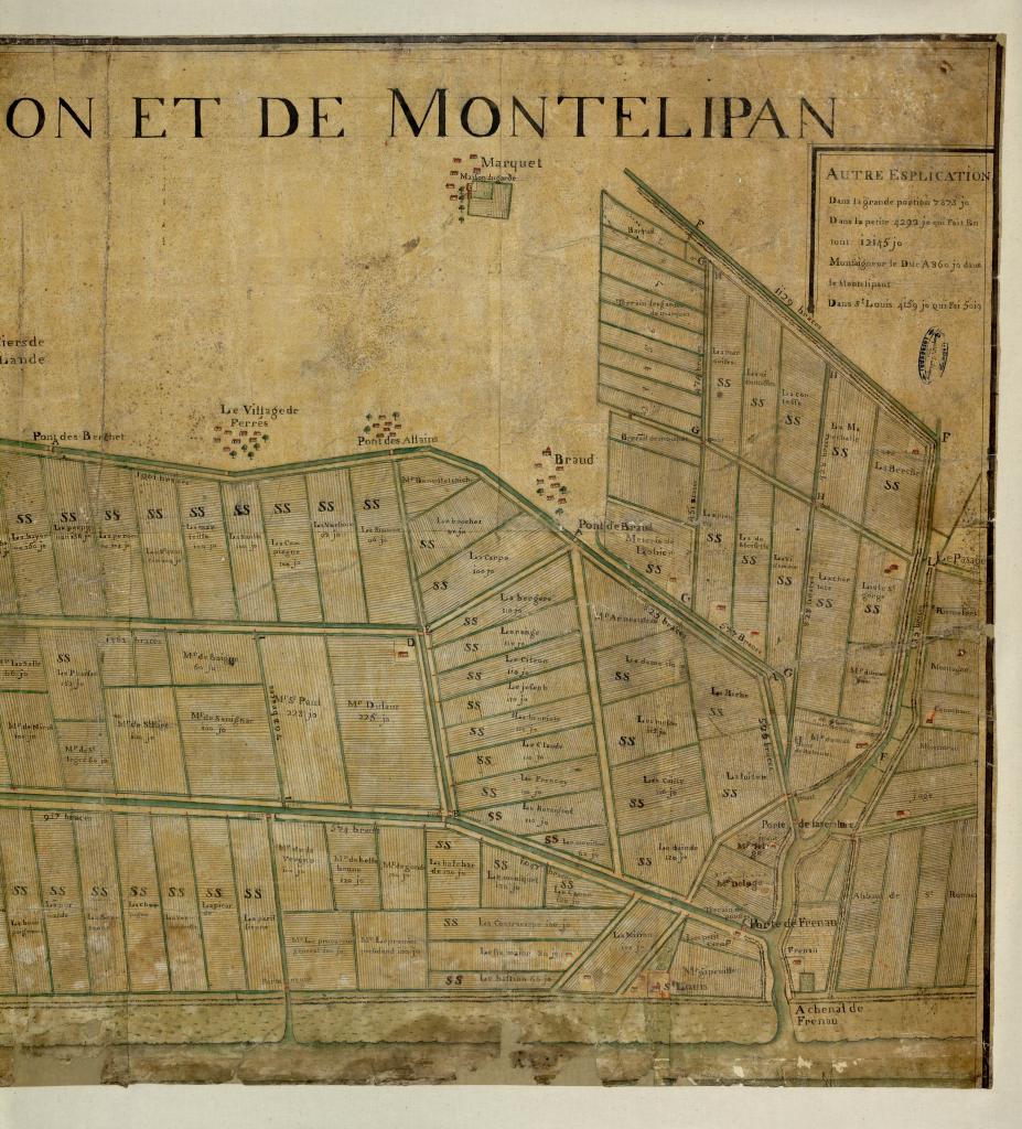 Plan des marais de Saint Simon et Montelipan en bordure de la Gironde (partie droite).