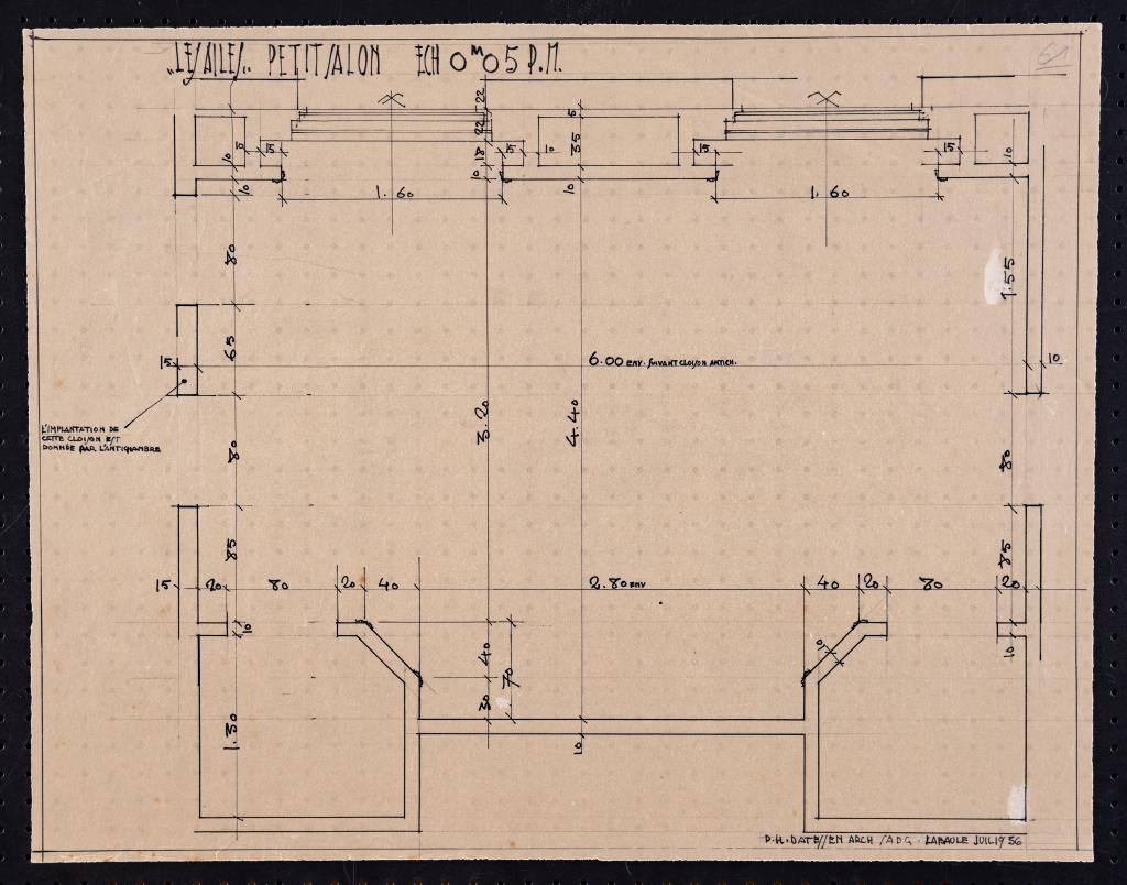 Plan du petit salon de l'appartement du rez-de-chaussée, P. H. Datessen, La Baule, juillet 1936.