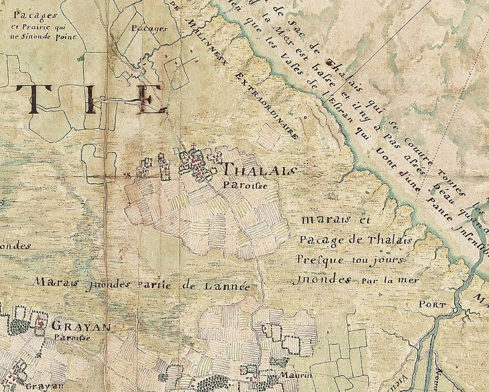 Extrait de la carte de Masse, 1706 : indication de la paroisse de Thalais.