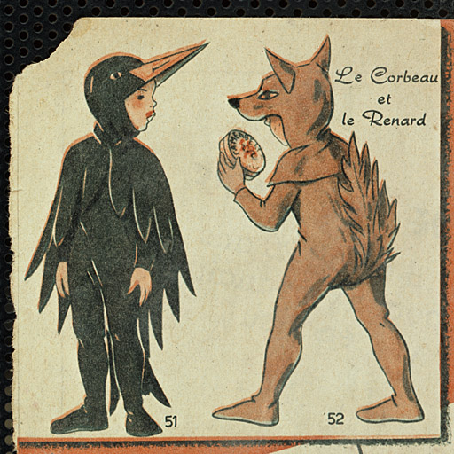 Dessin, conservé dans l'atelier, ayant servi de modèle aux statues représentant des enfants déguisés en corbeau et en renard.