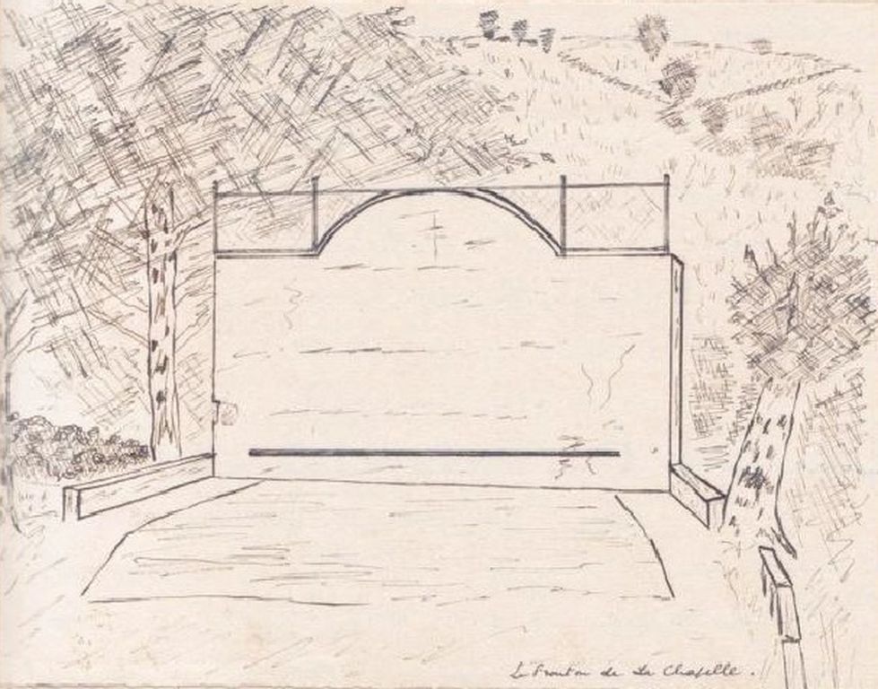 Fronton dessiné par l'instituteur Bacqué en 1948.