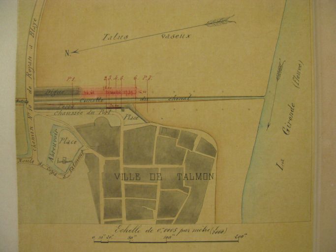 Projet de prolongement de la jetée sud du port de Talmont, par l'ingénieur Lasne, vers 1880.