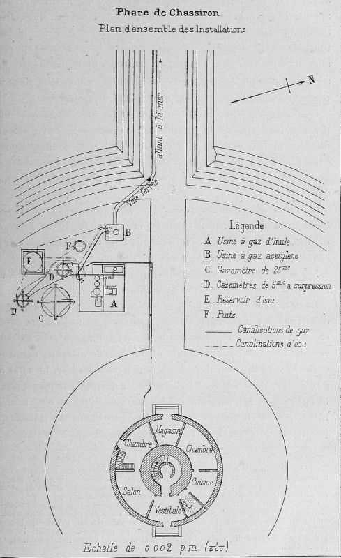 Plan des installations pour l'éclairage du phare, 1902.  