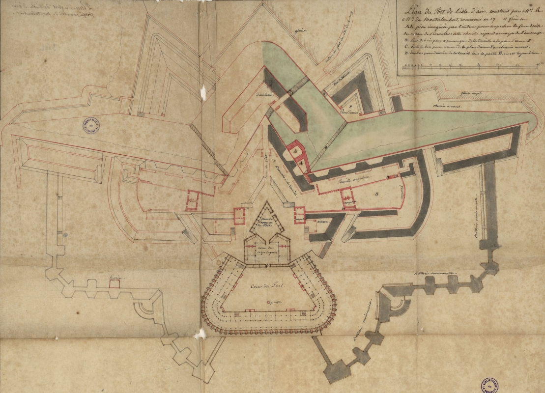 Projet du fort par le marquis de Montalembert, 1779. Sur ce plan, la pointe qui pénètre dans la demi-lune est dénommée 