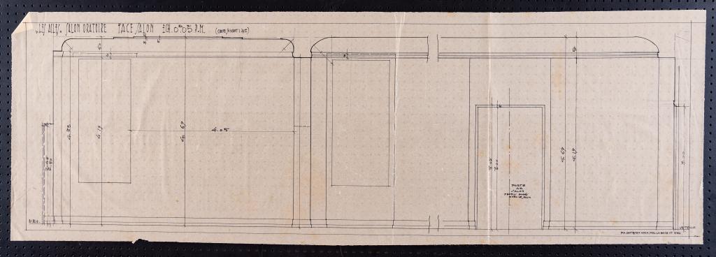 Salon-oratoire (à gauche du grand vestibule) : élévation de la face du côté du salon à l'ouest, P. H. Datessen, La Baule, juillet 1936.