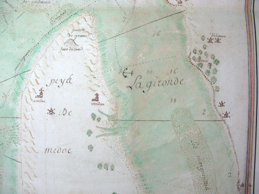 Carte de l’entrée de la Gironde ou rivière de Bordeaux, s. d. : détail de la pointe de Grave.