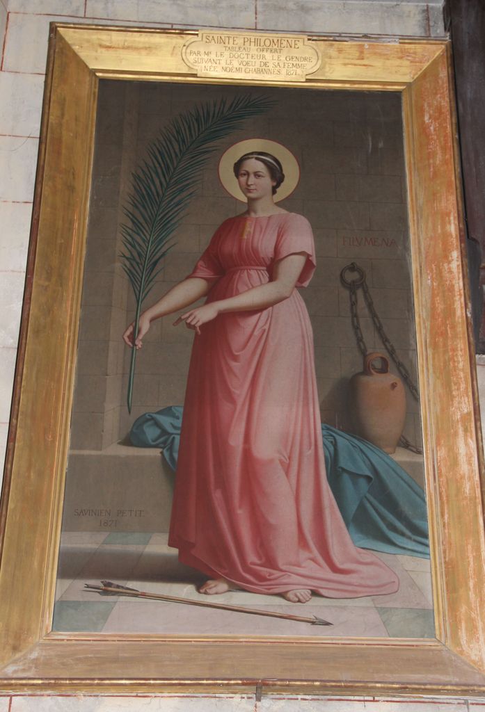 Tableau représentant Sainte Philomène, par le peintre Savinien Petit, 1871.