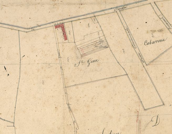 Extrait du plan cadastral de 1826 : ancien lieu-dit Sainte-Gemme, ancienne paroisse.