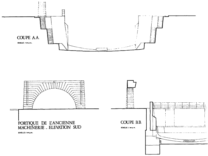 Coupes en 1989. Plan Ph. Oudin, architecte en chef des Monuments Historiques ; dossier d'étude préalable, C.R.M.H.