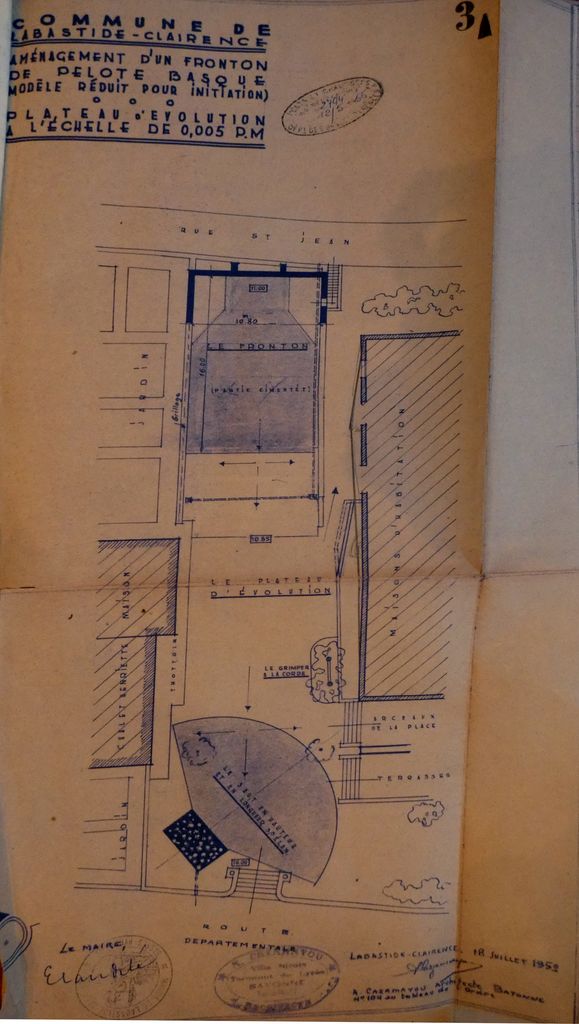 Plan du projet de fronton en 1952.
