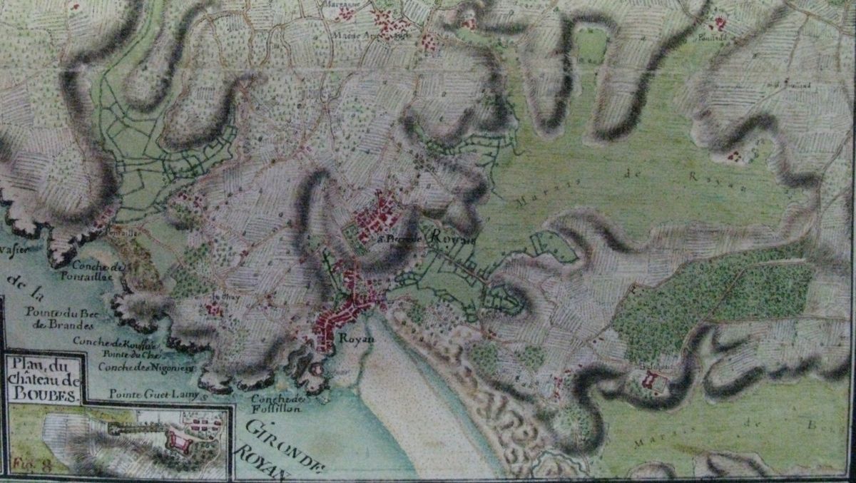 Royan sur une carte de la région par Claude Masse vers 1700.