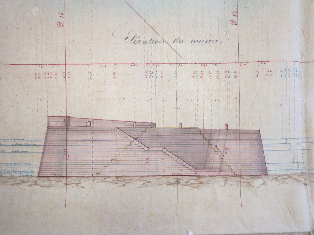 Projet d'aménagement du port en 1857 par l'ingénieur Botton : élévation du nouveau musoir à l'extrémité de la Vieille jetée.