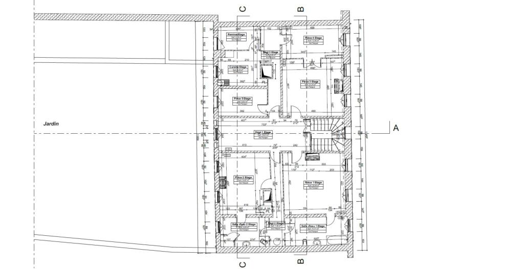 Plan au premier étage de la maison (relevé Triode Architectes, 2021).
