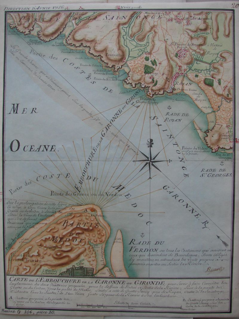 Projet de batteries à la pointe de Guette-Lamy et à la pointe du Verdon en 1756.