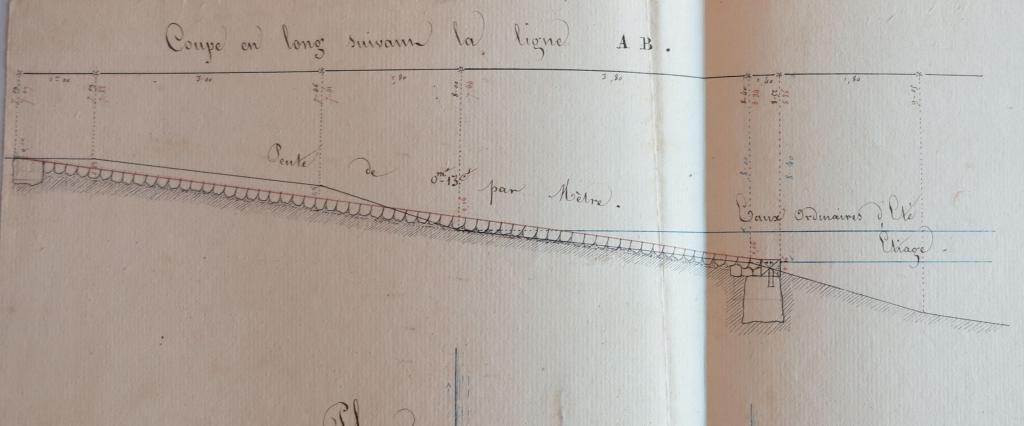 Coupe en long suivant AB, rampe d’abordage à construire au port de Vicq, non signé, non daté (1832 ou 1833 ?).