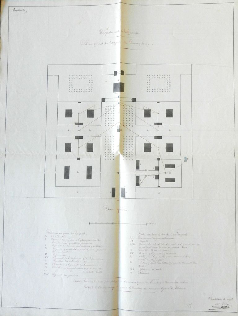 Plan général du lazaret de Trompeloup : conduite de distribution d'eau, par A. Thiac, architecte départemental, s.d.