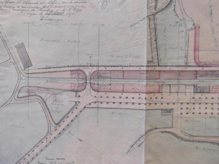 Projet d'améliorations (en rouge) du port de Meschers en 1878 : détail.