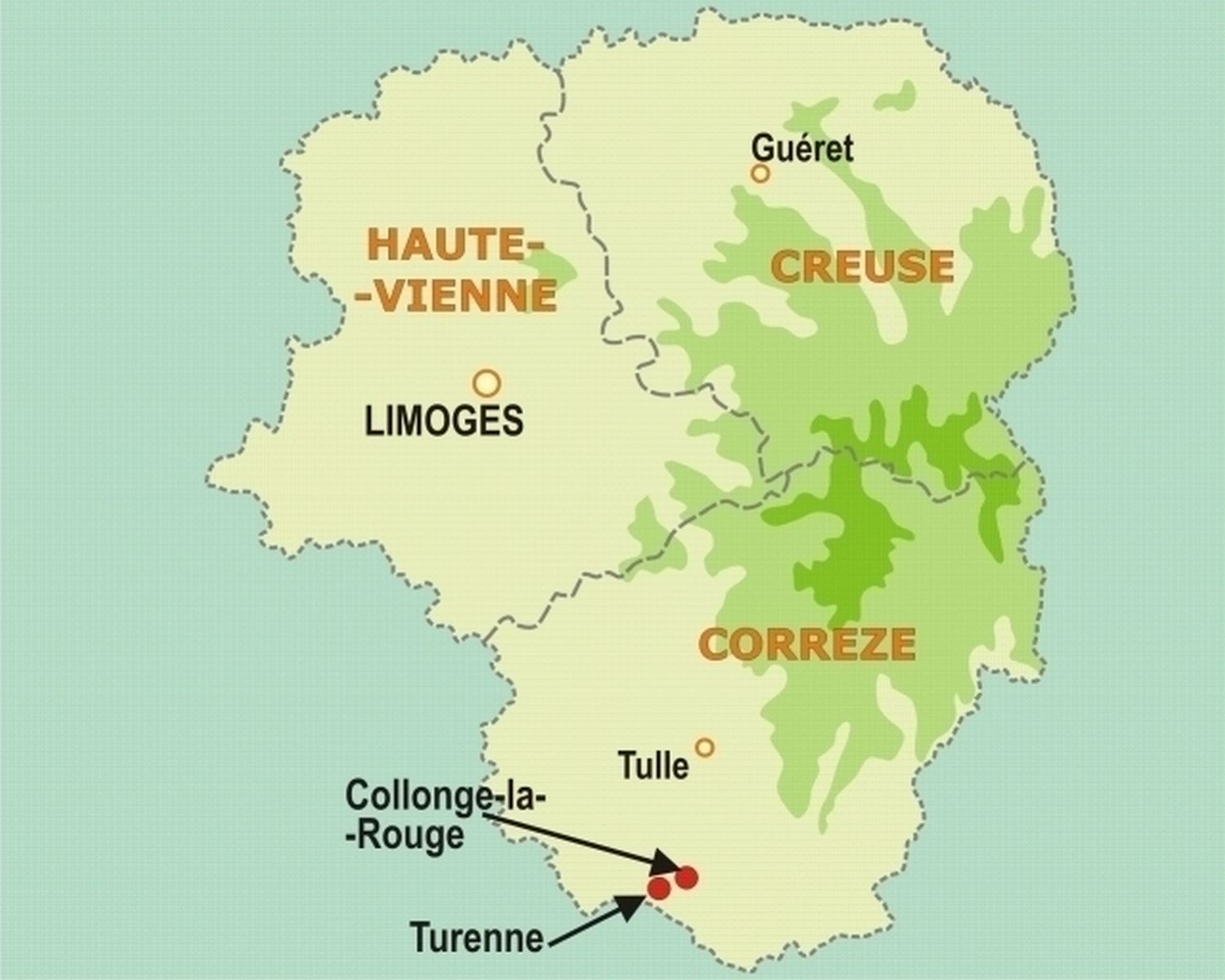 Carte de situation, Collonges-la-Rouge en Limousin.