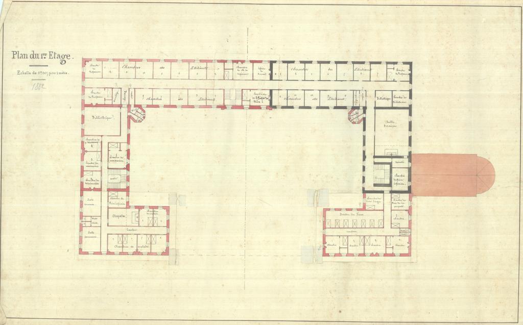 Plan du premier étage (non réalisé). 1882.