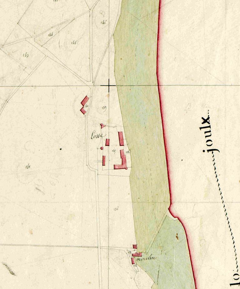 Le château de Losse en 1813, selon un extrait du plan cadastral ancien de la commune (section D, 1ère feuille).