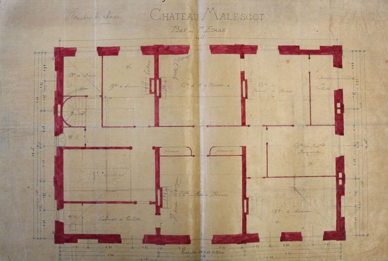 Projet de distribution intérieure : plan du premier étage du logis, s.d. [vers 1870].