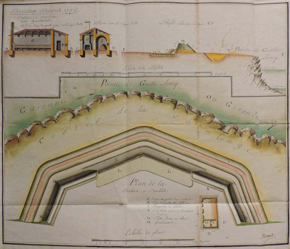 Projet de batterie à la pointe de Guette-Lamy en 1756 : plan de l'ouvrage.