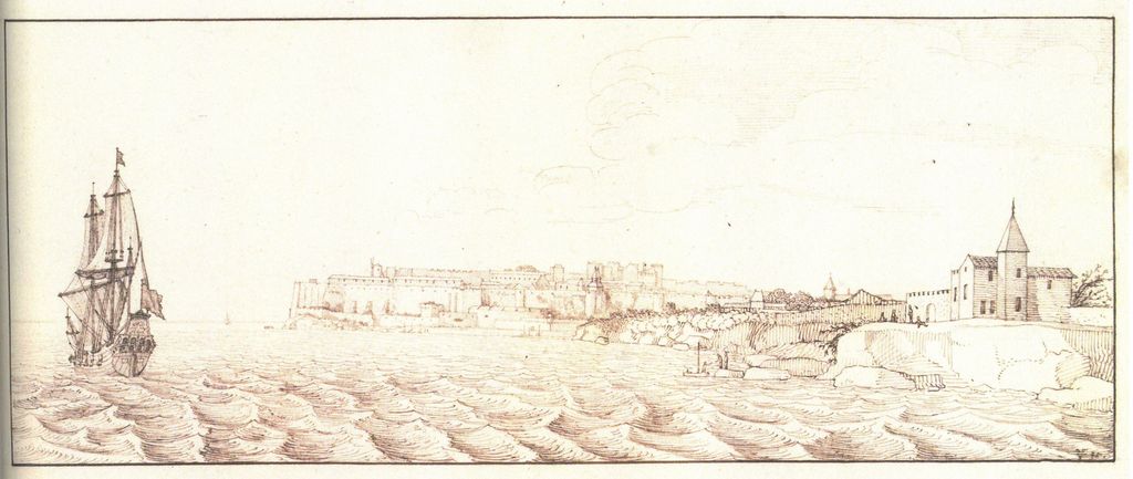 Vue de Blaye depuis l'estuaire. Dessin à la mine de plomb, par van der Hem, 26 mars 1645.