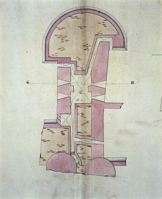 Plans et coupes des souterrains de la place de Blaye, 1826 : détail du fer à cheval du château.