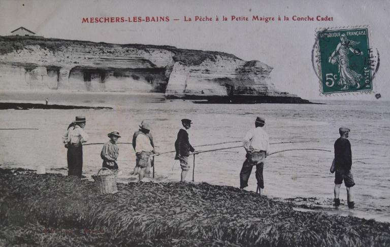 Pêche à la ligne à la conche de Cadet vers 1900.