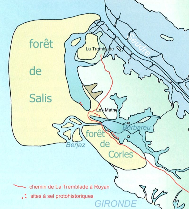 Essai de reconstitution de la presqu'île d'Arvert à la fin du 15e siècle.