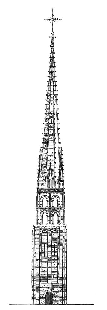 Église, élévation du clocher. Extrait de : Mérimée, Peintures de l'église de Saint-Savin, de 1845.