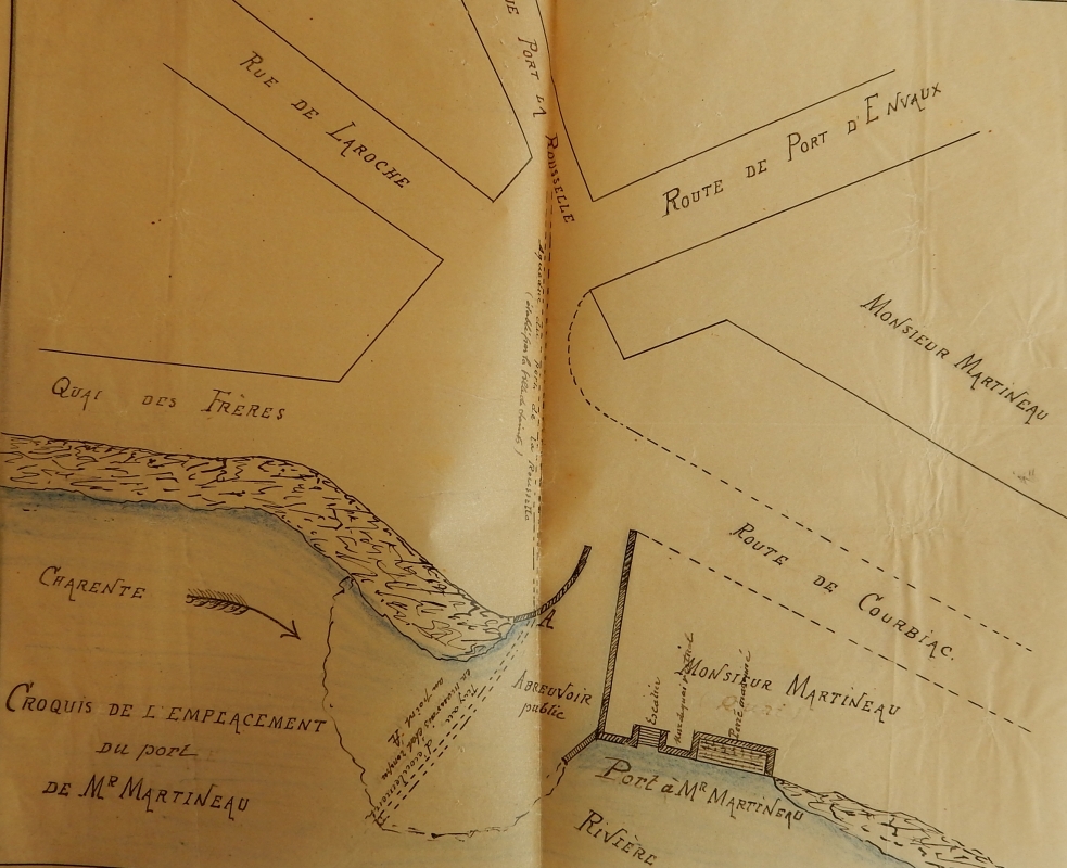 Plan du port appartenant à M. Martineau et de l'abreuvoir public, 1919.