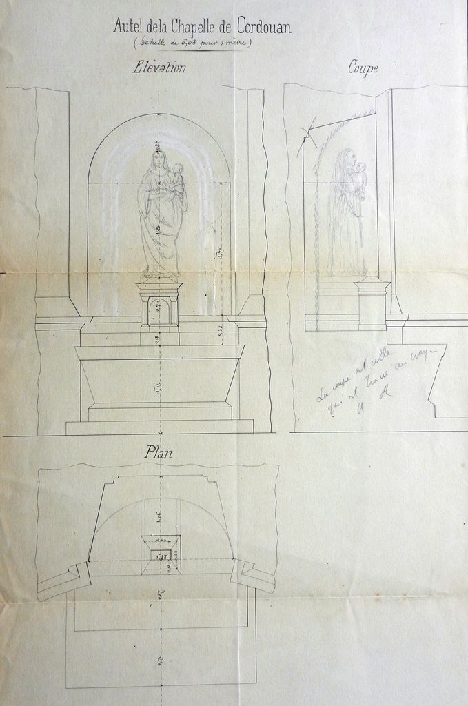 Dessin  :autel de la chapelle de Cordouan, élévation, s.d.