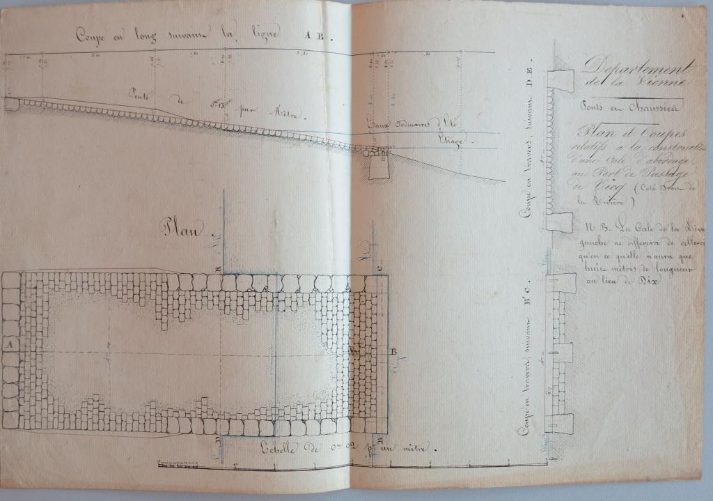 Plan et coupes d’une rampe d’abordage à construire au port de Vicq, non signé, non daté (1832 ou 1833 ?).