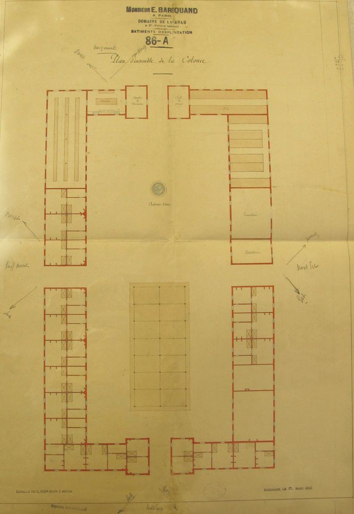 Domaine de Lacanau : bâtiments d'exploitation, plan d'ensemble de la colonie, 12 mars 1892.