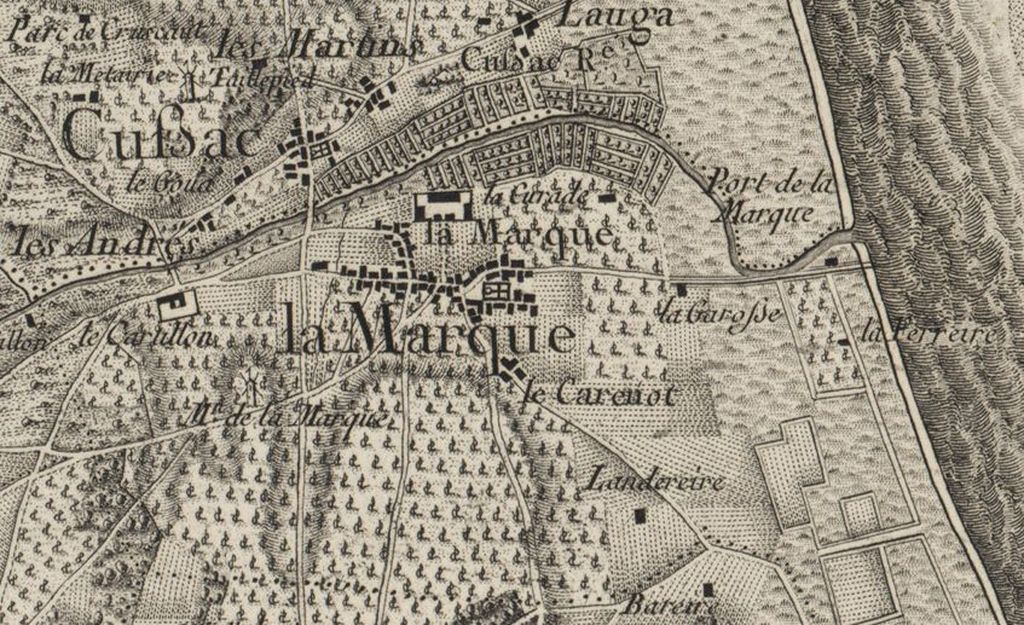 Exrait de la carte de Belleyme, levée en 1767 : indication du port et de la vigne.