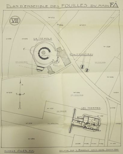 Plan d'ensemble des fouilles du moulin du Fâ en 1941.
