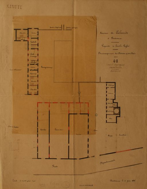 Monsieur A. Lalande à Bordeaux. Propriété de Léoville Poyferré. Aménagement du château et des chais. Plan, 25 juin 1886.