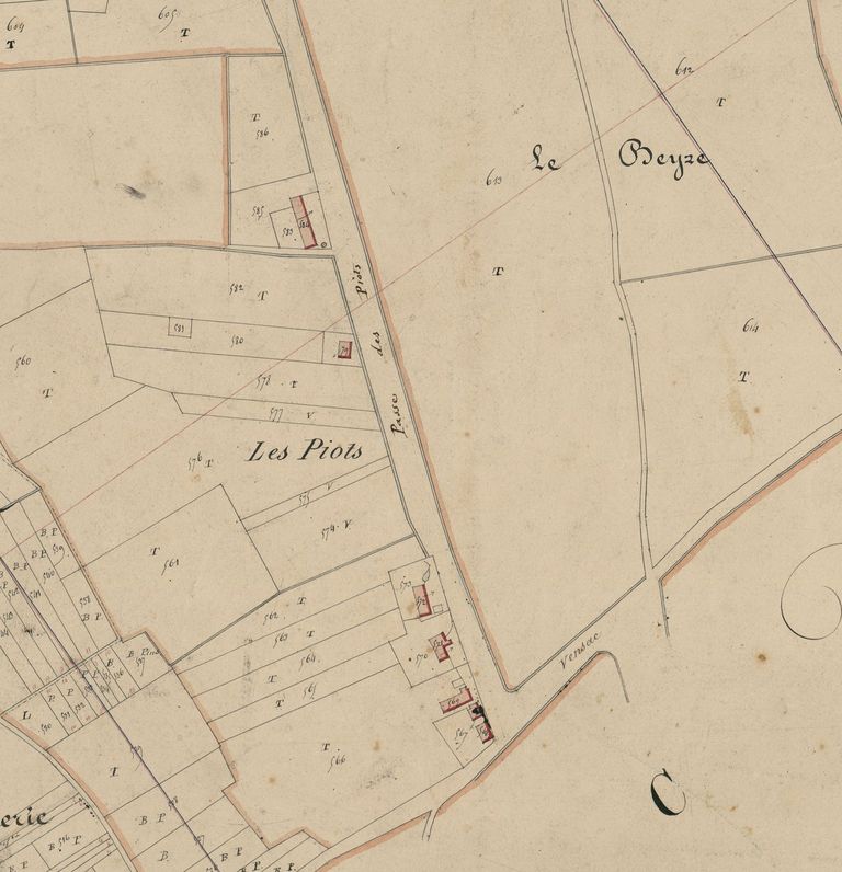 Extrait du plan cadastral de 1833 : lieu-dit Les Piots.