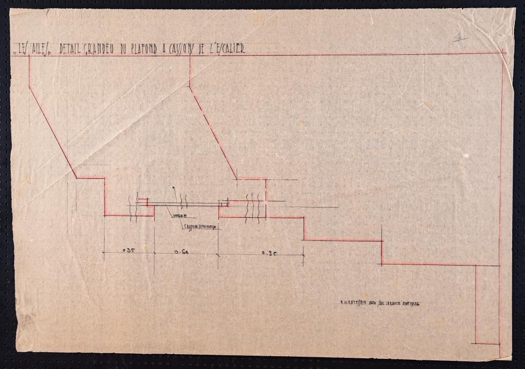 Détail du plafond à caissons de l'escalier, P. H. Datessen, La Baule, août 1936.