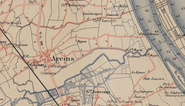 Extrait de planches de l'Atlas Départemental de la Gironde, 1888.