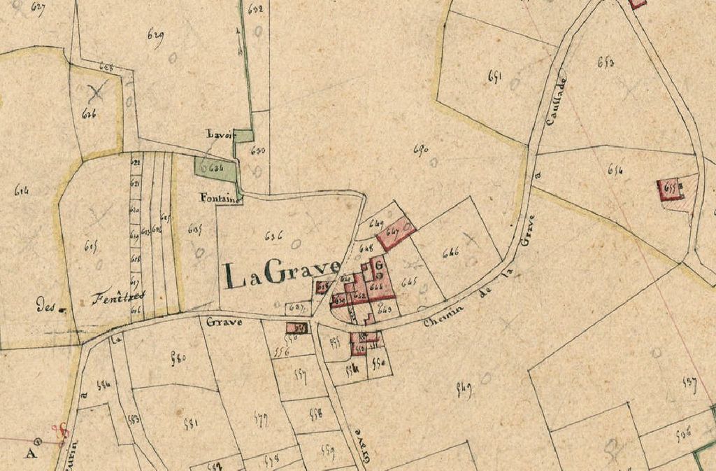 Extrait du plan cadastral de 1821, section DU.