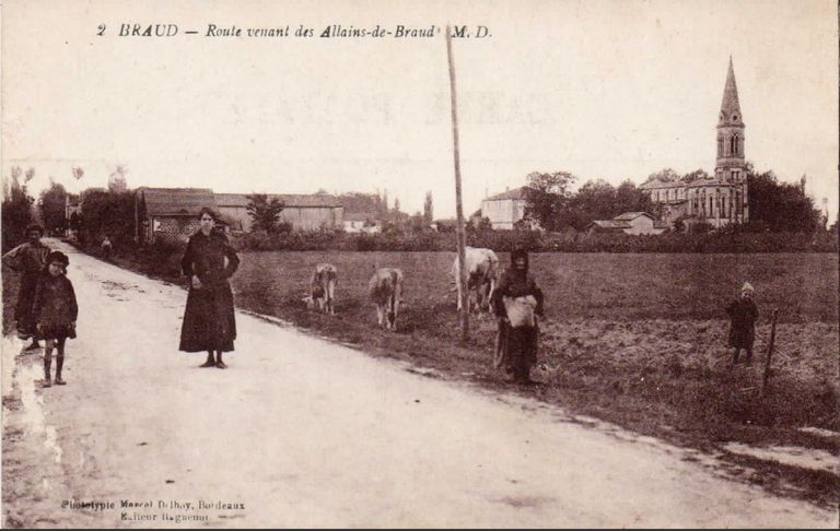 Carte postale, première moitié 20e siècle : route venant des Allains à Braud.