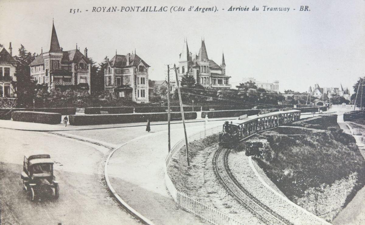 Le tramway le long de la conche de Pontaillac, côté est, vers 1910.