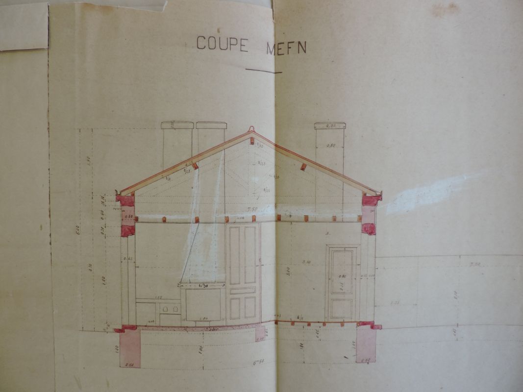 Plan du phare de 1905, 30 juillet 1904 : coupe transversale d'un des bâtiments de logements de gardiens.