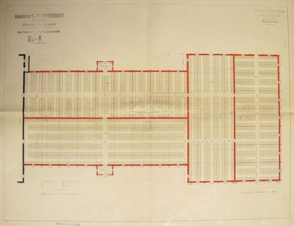 Domaine de Lacanau : bâtiments d'exploitation, plan des chais, 10 novembre 1893.